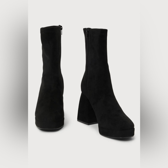 Lulu's NIB Mazarine Black Vegan Suede Platform Mid-Calf Boots - Picture 4 of 4